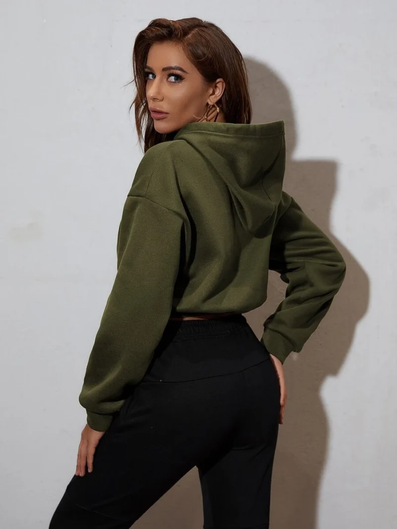 Drop Shoulder Crop Hoodie Long Sleeve Tops
