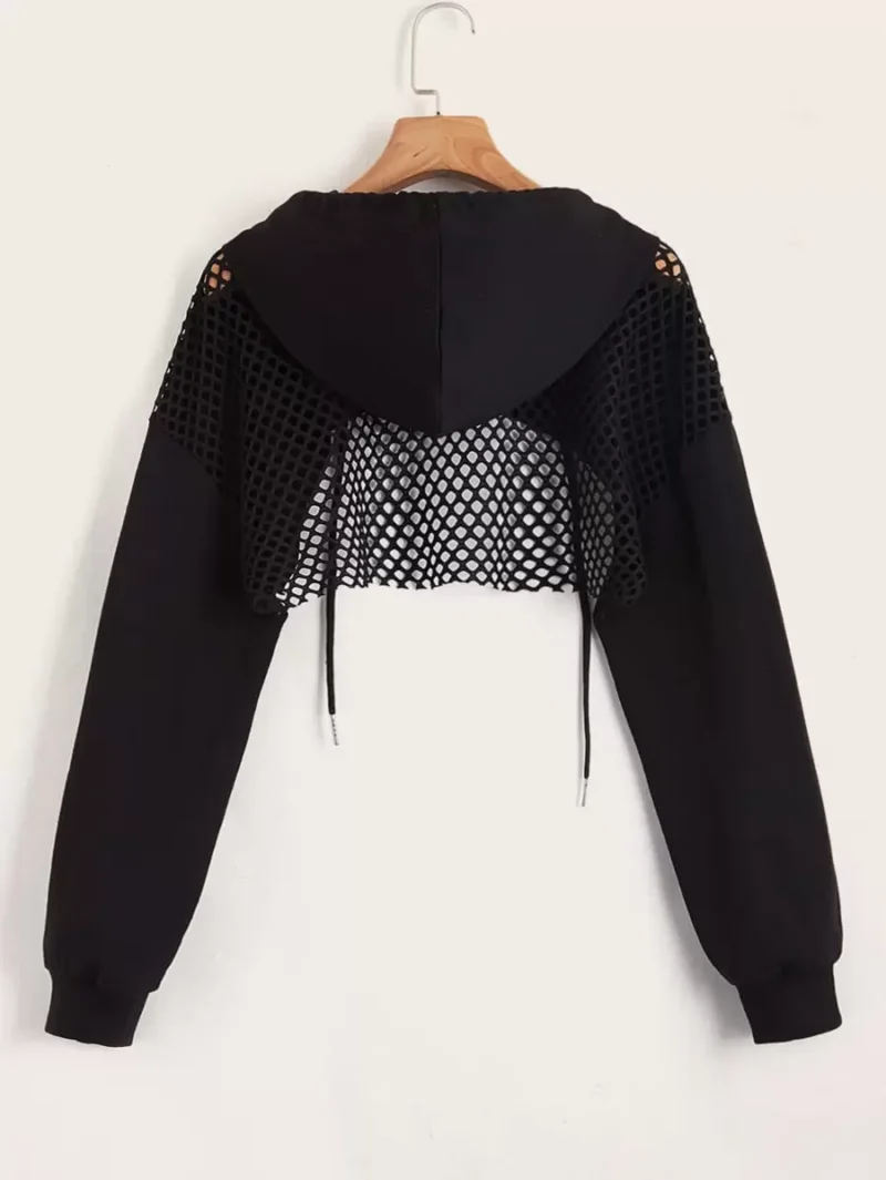 Drop Shoulder Drawstring Hollow Out Super Crop Sports