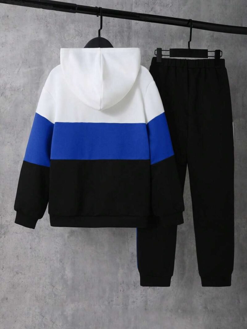 Colorblock Loose Hooded Zip Up Sweatshirt