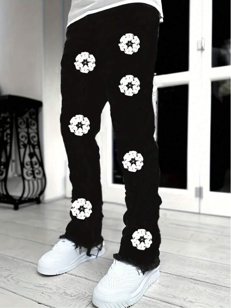 Solid Slant Pocket Slim Fit Flare Printed Jeans