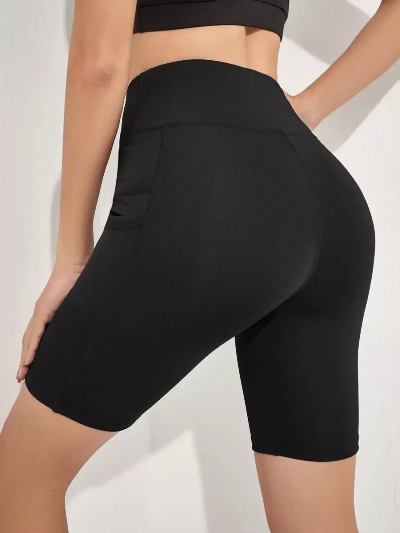 Solid Biker Shorts With Phone Pocket Stretchy Shorts