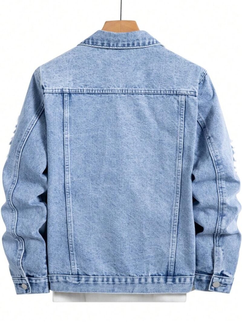 Distressed Pocket Front Button Casual Long Sleeve