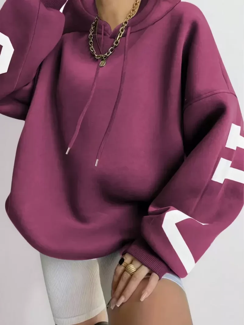 Letter Print Long Sleeve Hooded Sweatshirt