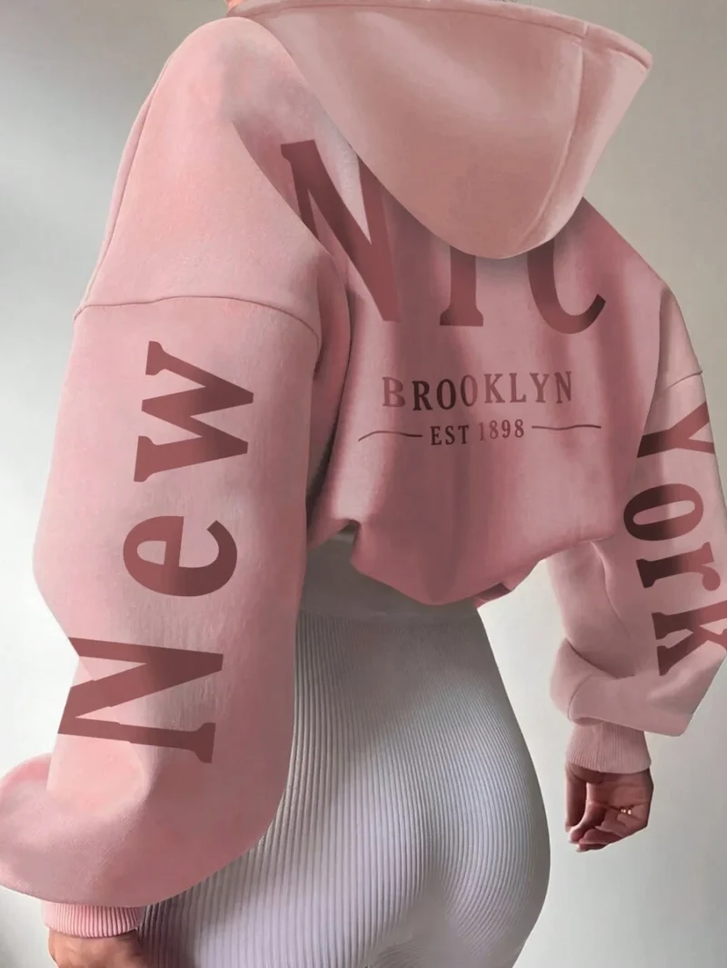 Long Sleeve Letter Print Simple Hooded Casual