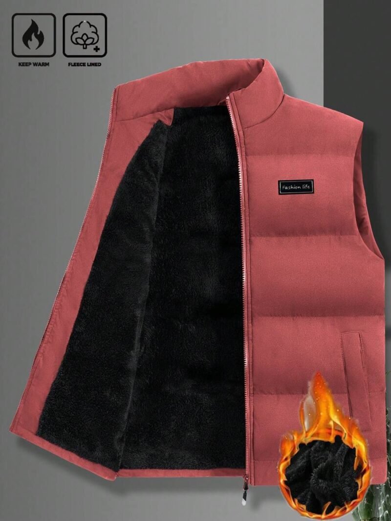 Letter Patched Thick Padded Vest Jacket