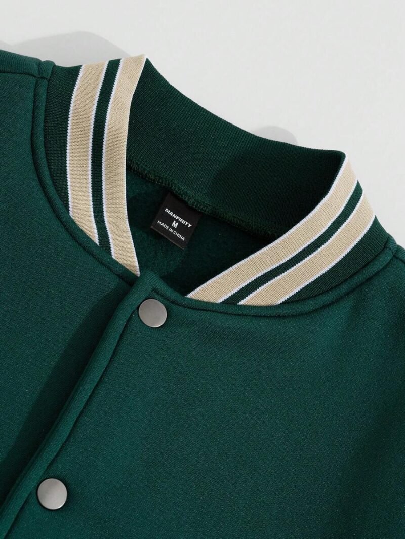 Letter Graphic Striped Trim Colorblock Varsity Jacket