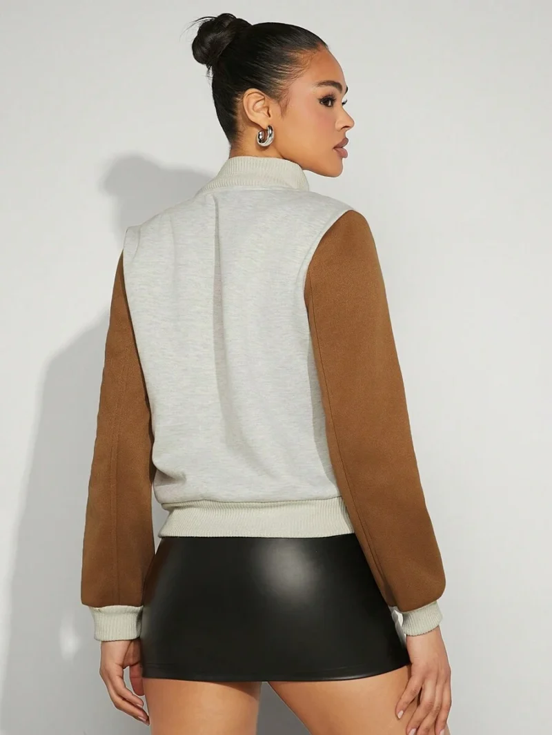Slogan Embroidery Colorblock Jacket