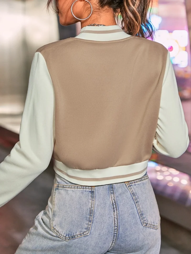 Sporty Letter Pattern Contrast Color Single Breasted Baseball Jacket