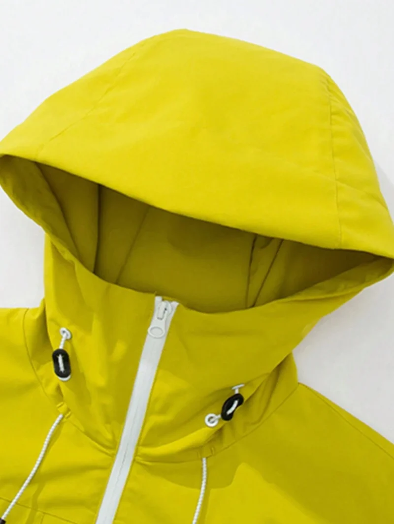 Windbreaker Jacket Lightweight Hooded and Multi Pocket Zipper Closure