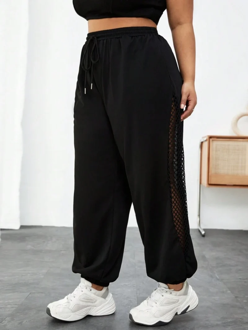 Drawstring Waist Fishnet Patchwork Baggy joggers