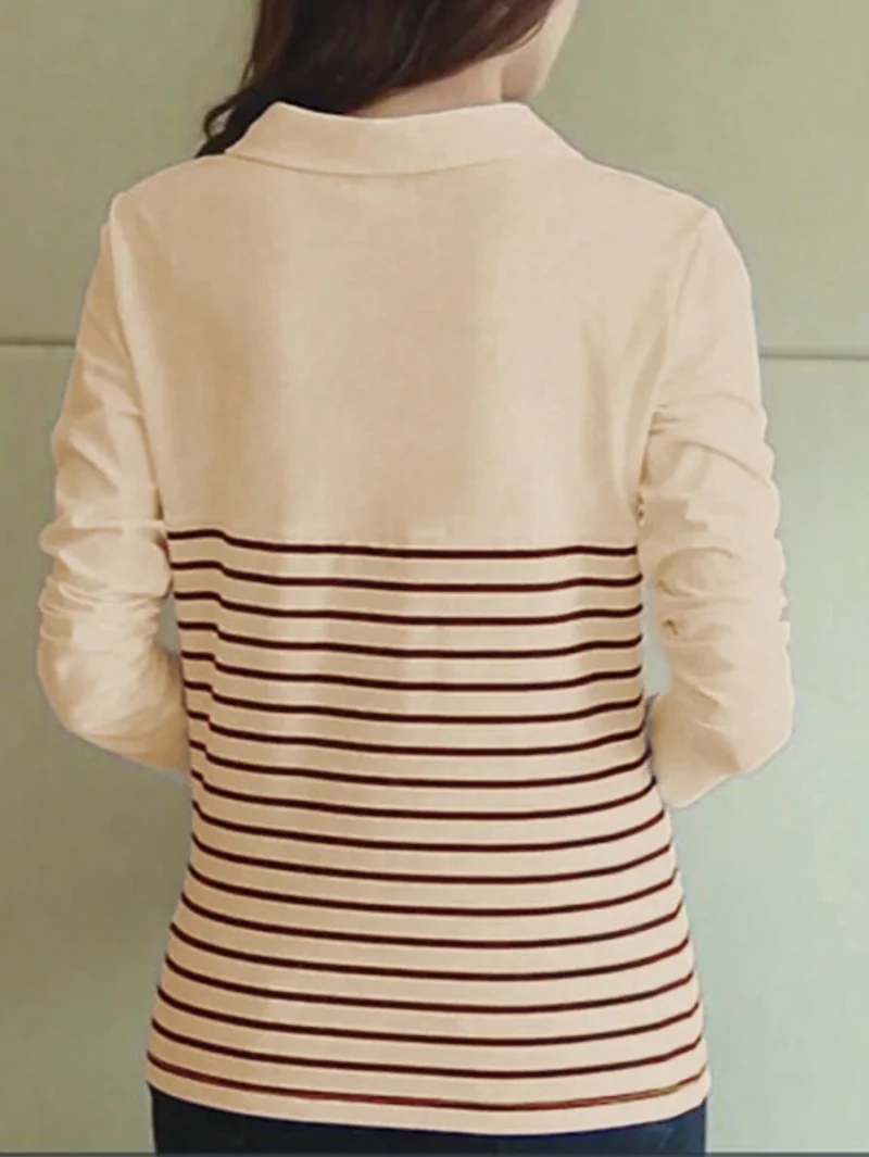Casual Striped Long Sleeve Polo Shirt