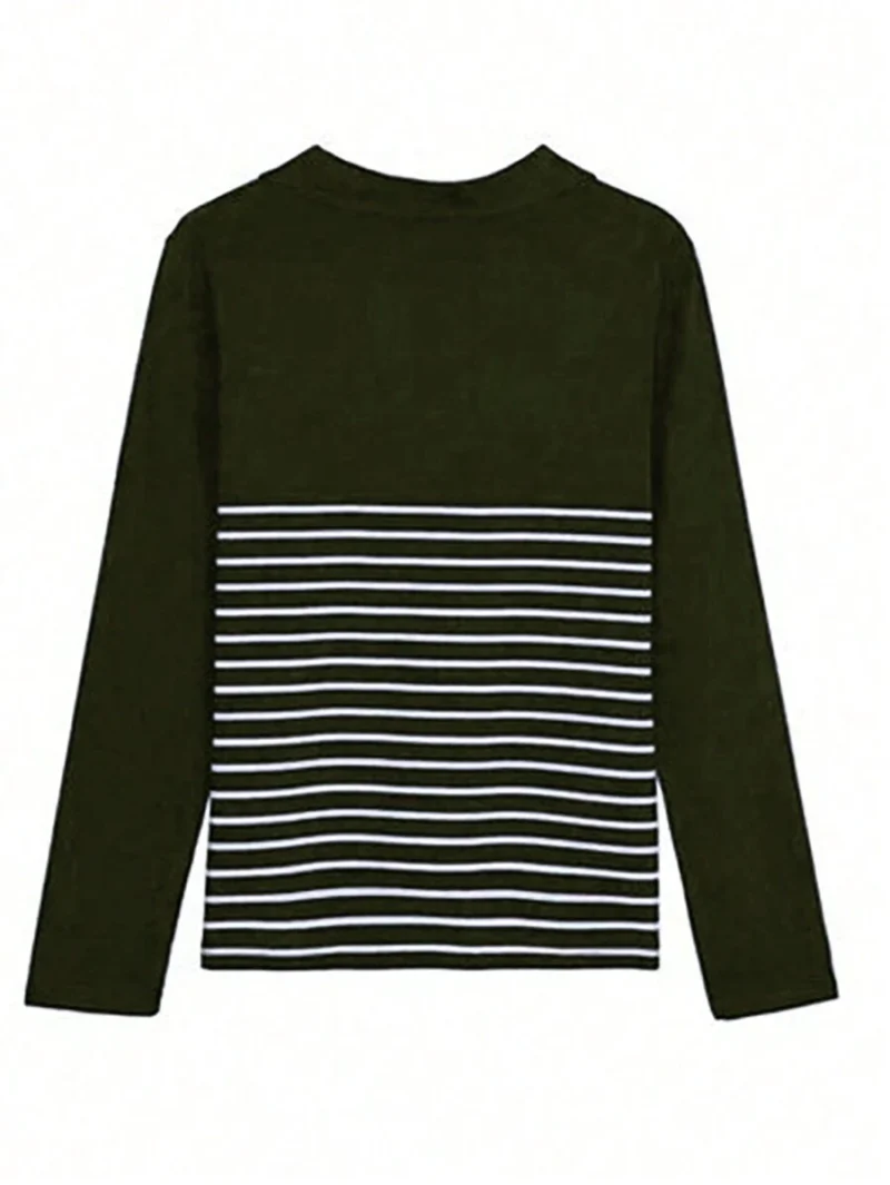 Office Lady Style Striped Long Sleeve Polo Shirt