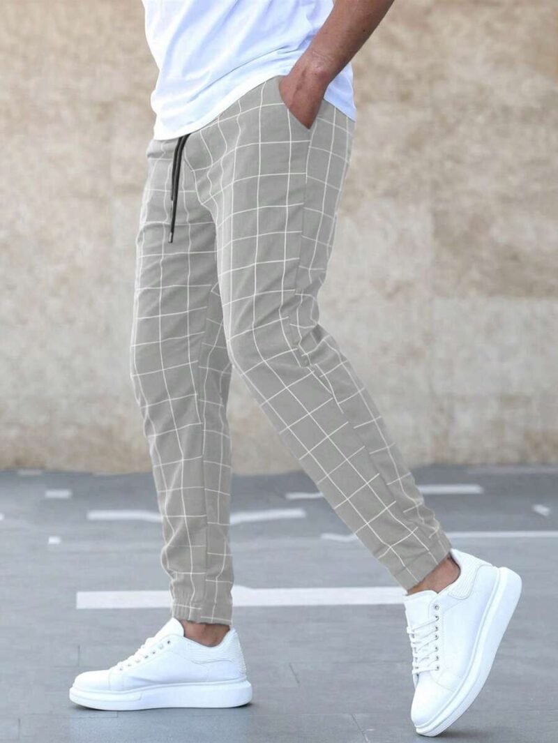 Grid Print Drawstring Waist Pants