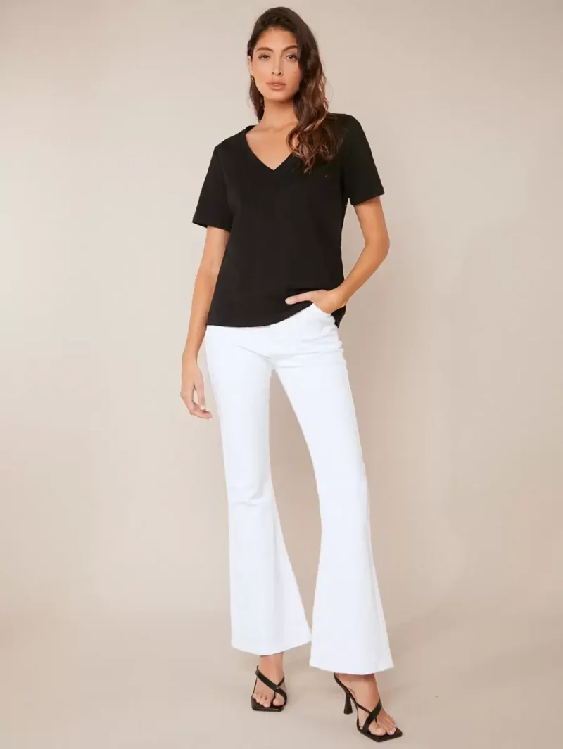 Sleeves V Neck Solid Casual Tee