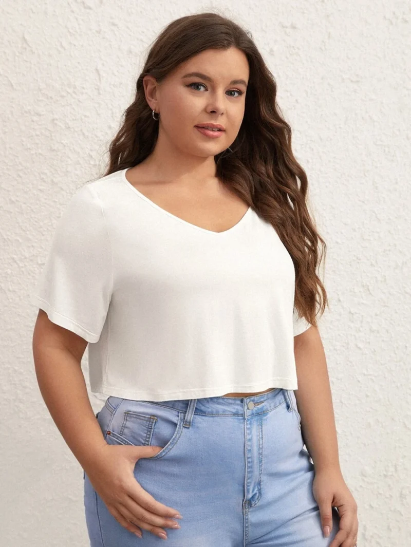 Solid V Neck Crop Tee