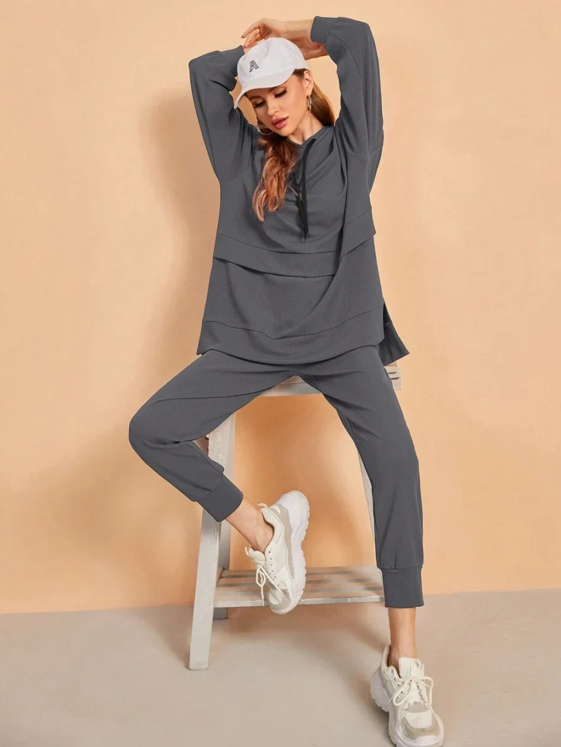 Drop Shoulder Drawstring Hoodie & Sweatpants