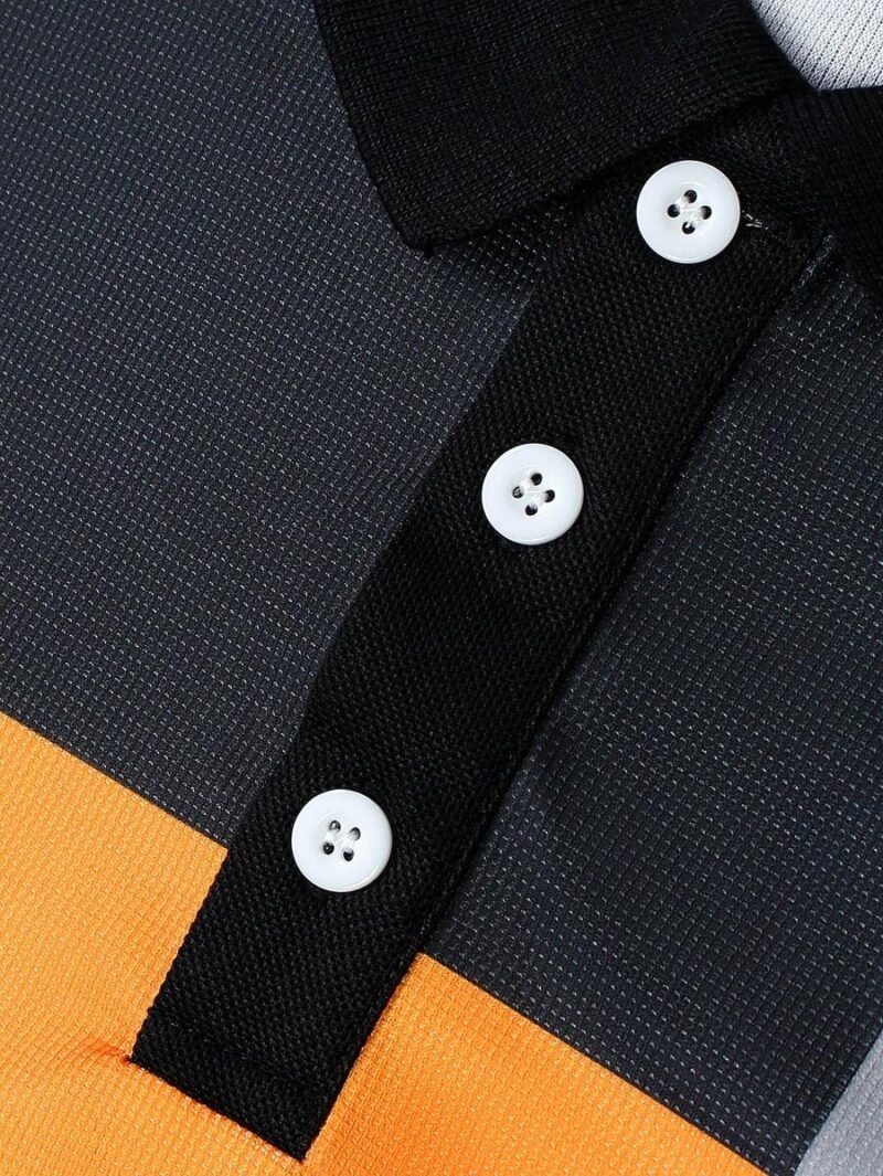 Color Blocking Stripe Pattern Polo Shirt