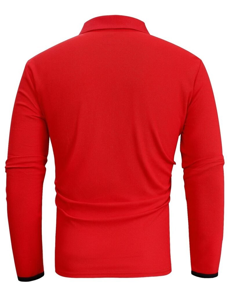 Contrast Trim Long Sleeve Half Button Collar