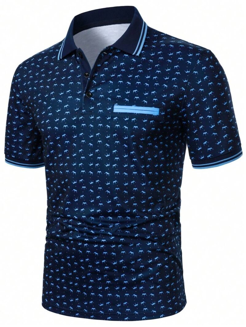 Crown Printed Short Sleeve Collar Business Casual
