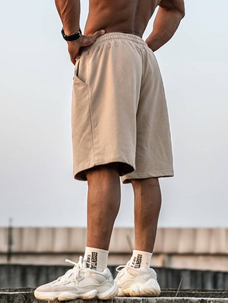 Drawstring Waist Wide Leg Shorts Knee Plain Khaki
