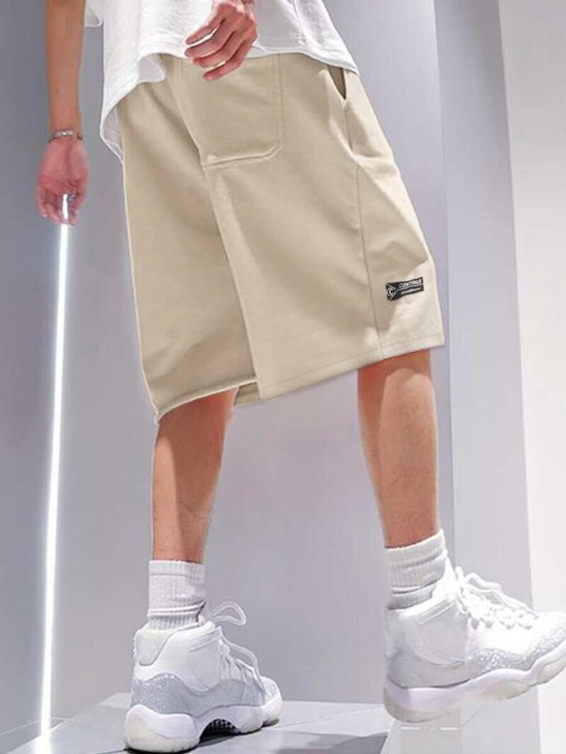 Patched Drawstring Waist Loose Shorts