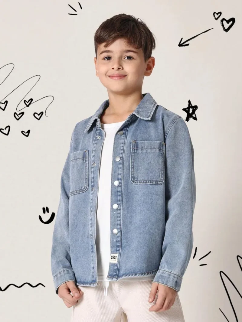Oversized Denim Shirt Jacket Button Down Collared