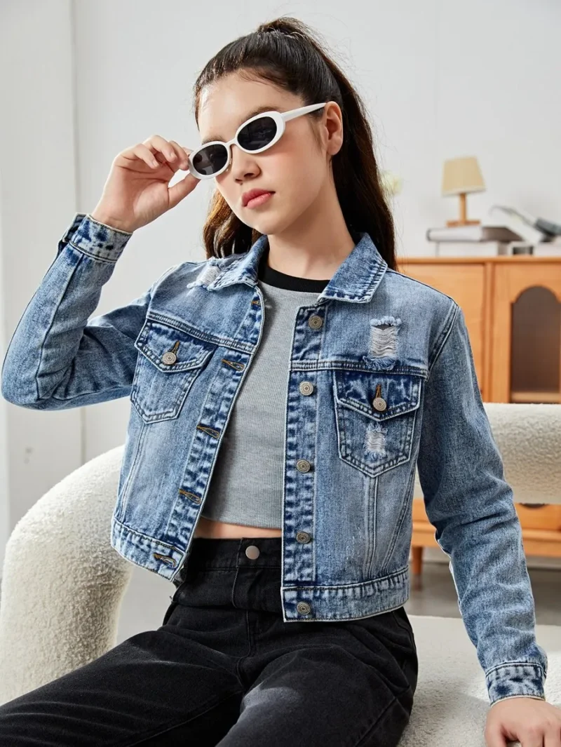 Ripped Flap Pocket Denim Jacket