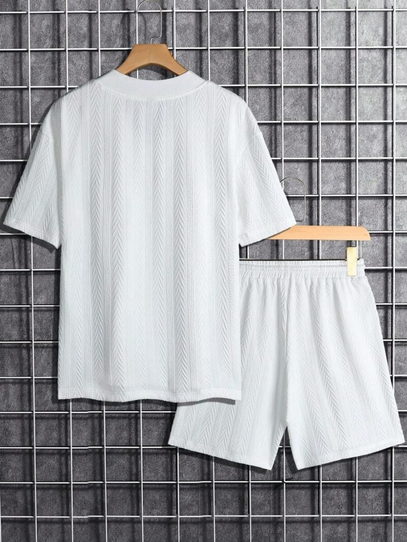 Solid V Neck Tee & Drawstring Waist Shorts