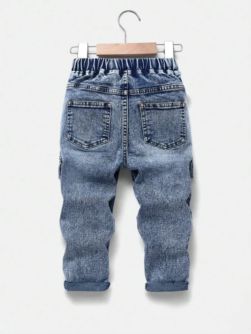 Casual Distressed Drawstring Waist Cargo Denim Jeans