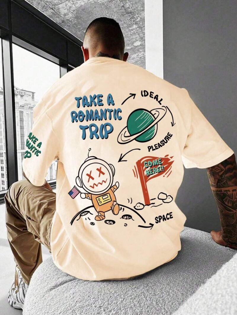 Cartoon Slogan Printed Drop Shoulder