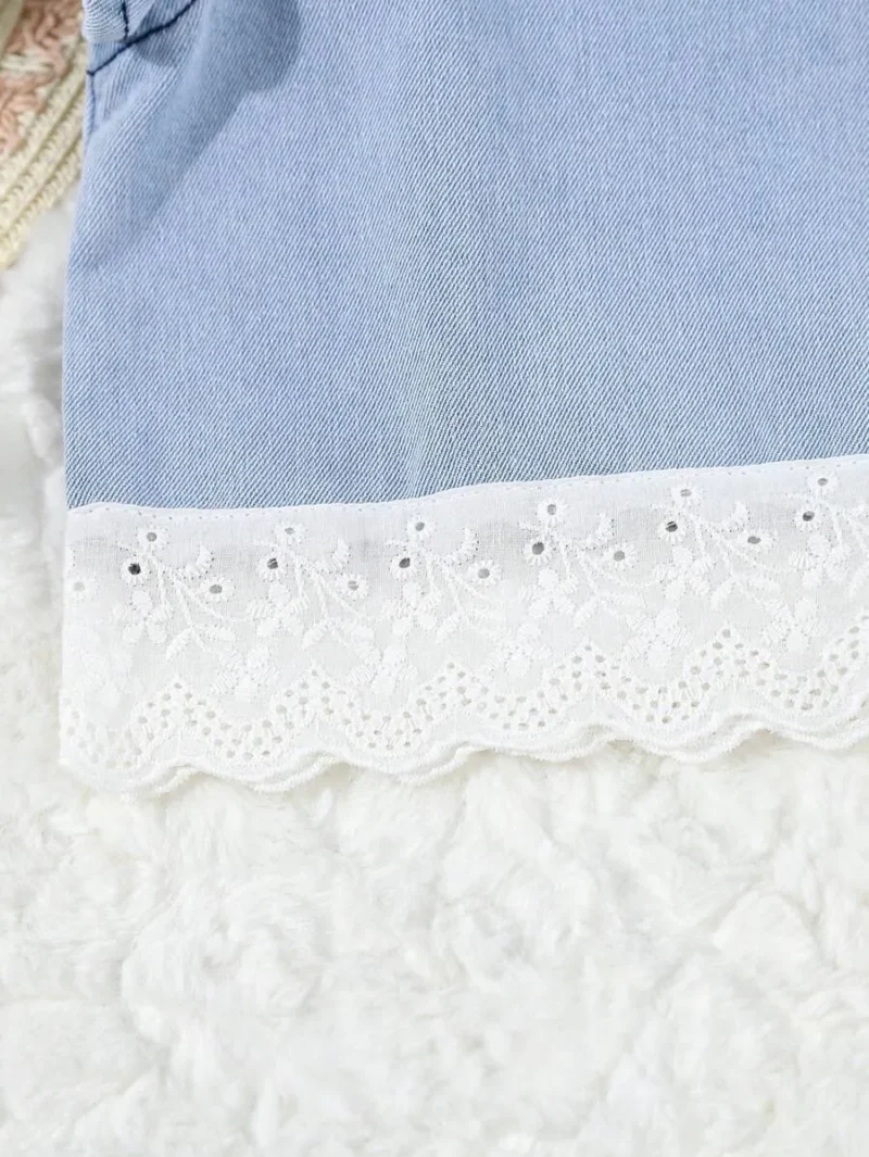 Denim Top And Wide Leg Denim Pants Set