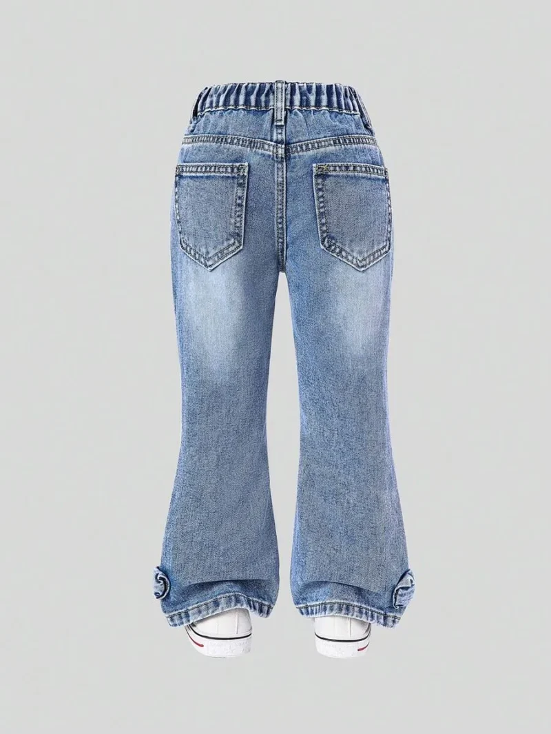 Distressed Wash Denim Flared Pants