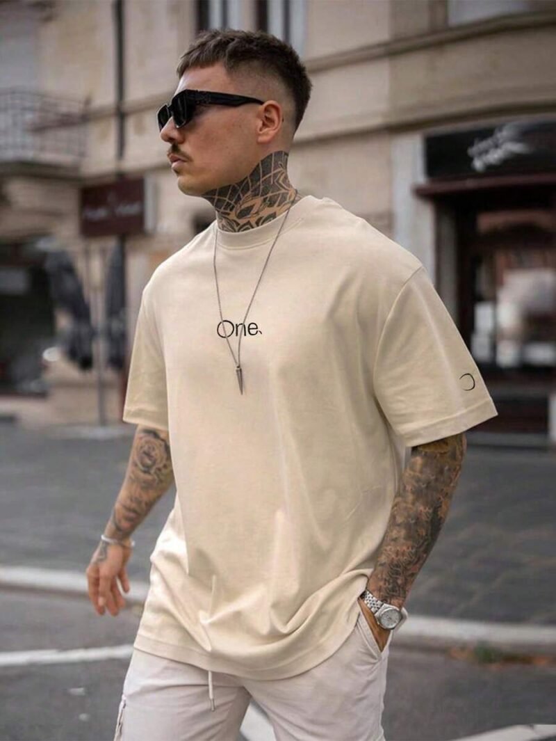Letter Print Round Neck Short Sleeve T Shirt