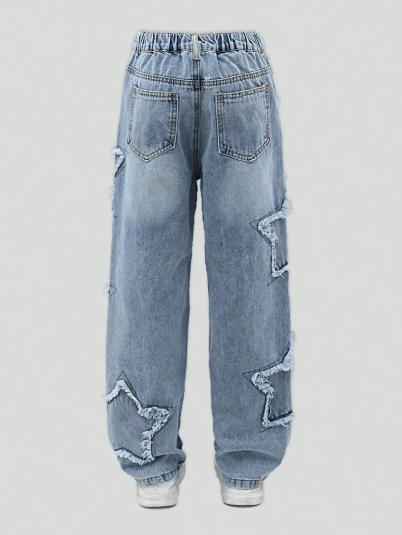 Light Blue Denim Jeans With Star Applique Pants