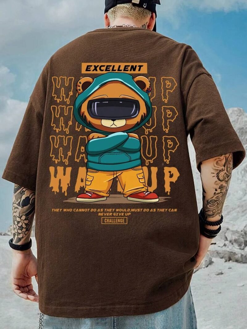 Oversized Men Cartoon & Slogan Graphic T Shirt