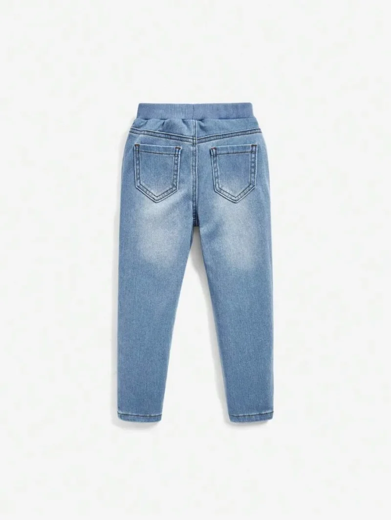 Light Blue Washed Denim Jeans With Bowknot Belt