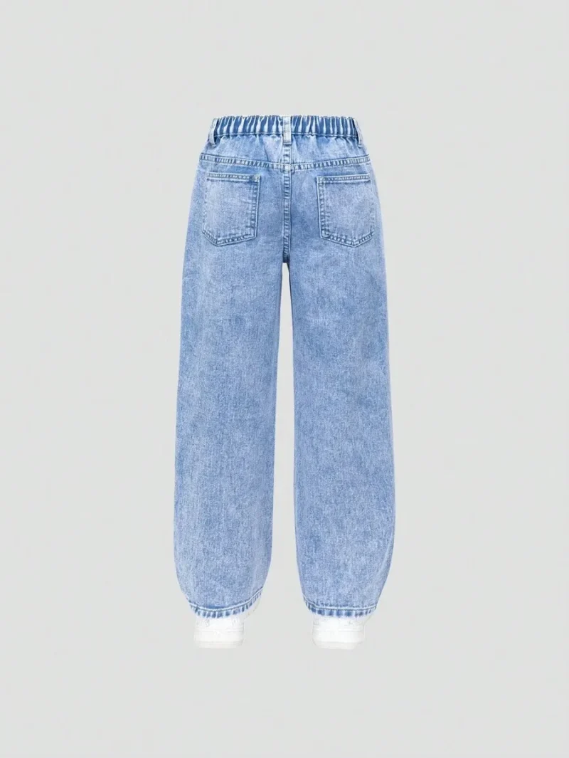 Light Washed Blue Fashionable Simple  Denim Trousers