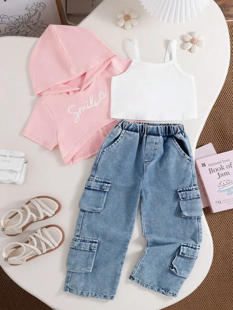 Vest And Fashion Cargo Denim Pants