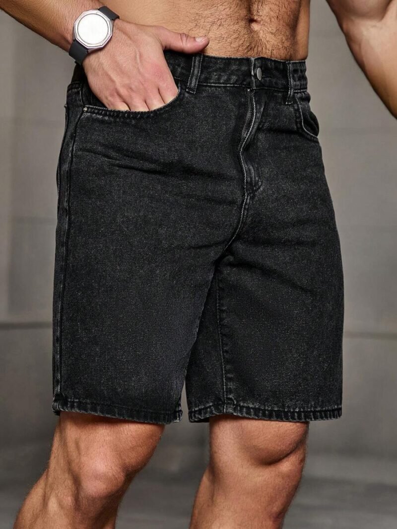 Loose Fit Shorts Plain Black Denim Shorts