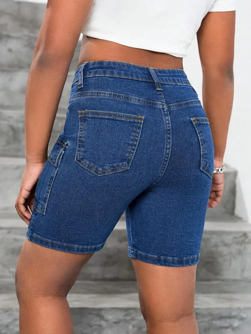 Casual Washed Tight Elasticity Denim Cargo Jeans Long Shorts