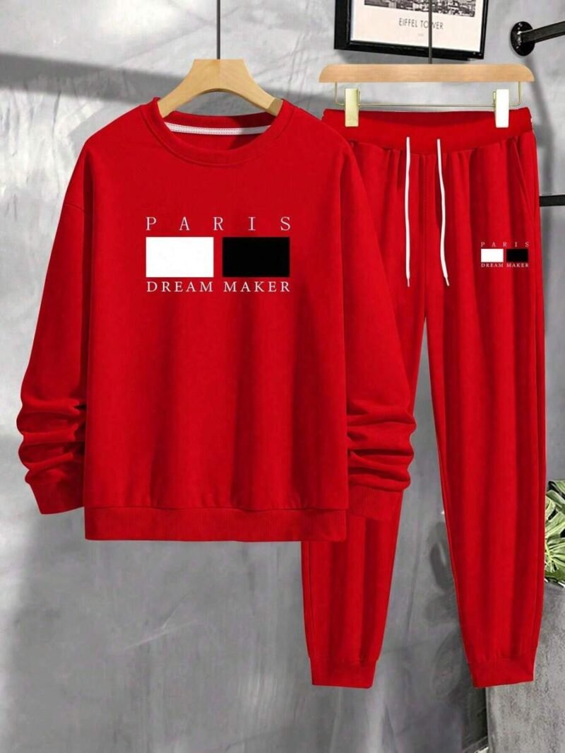 Letter Graphic Sweatshirt & Drawstring Waist Sweatpants
