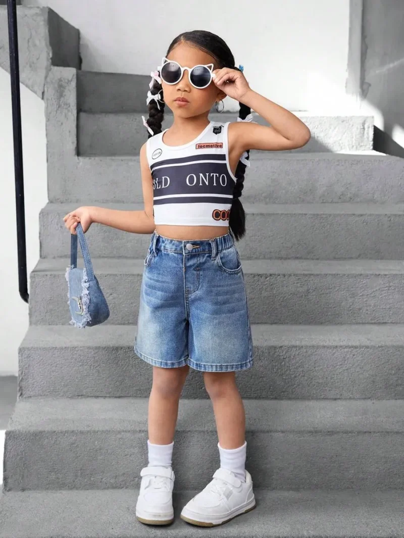 Pockets Loose Casual Retro Blue Denim Shorts