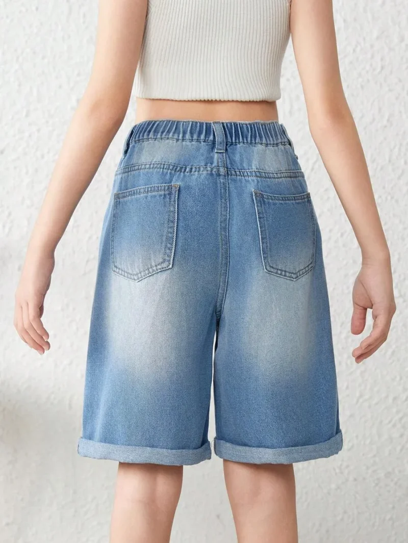 Rolled Up Baggy Denim Jeans Long Shorts