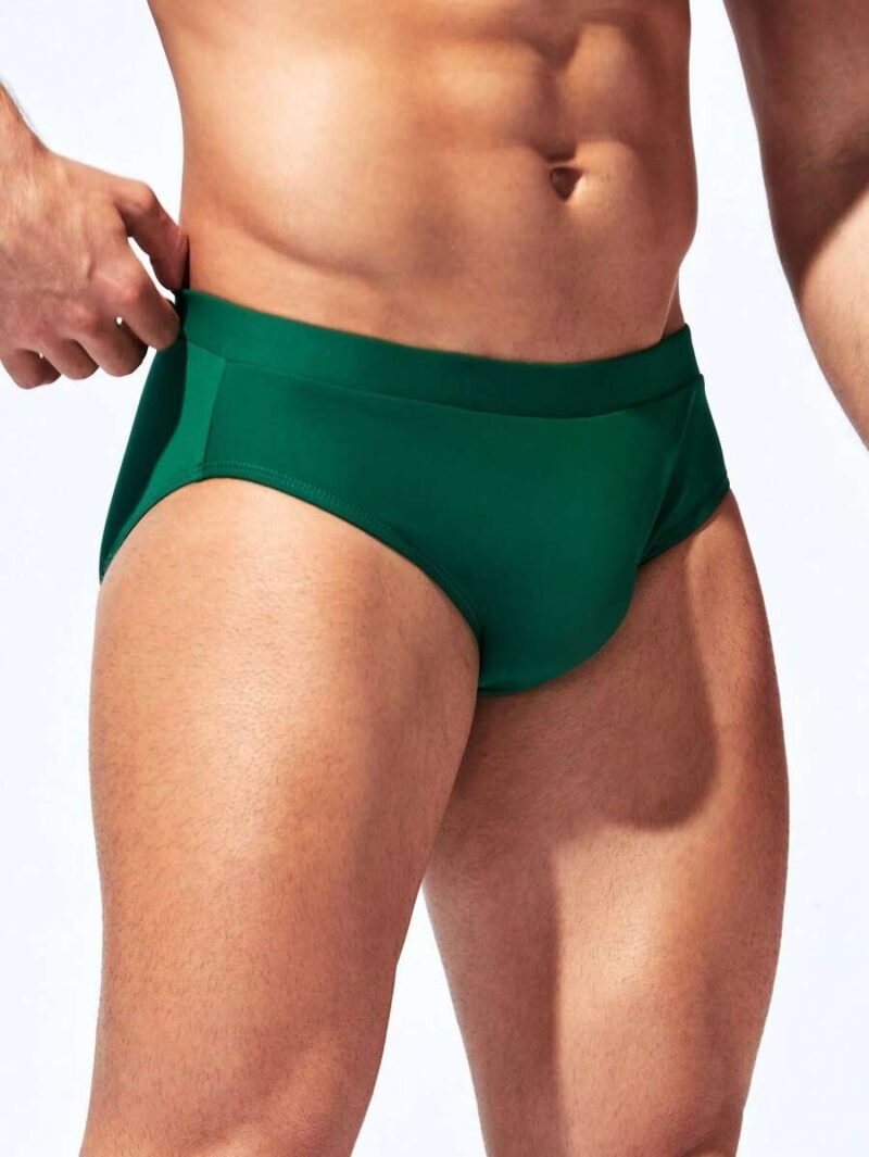 Plain Elastic Waist Swimming Trunks Briefs