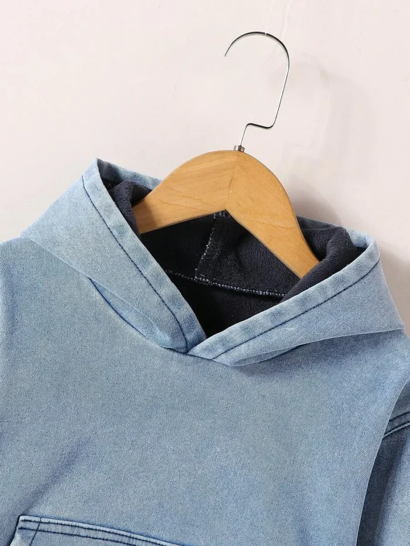 Thermal Lined Casual Fashion Denim Pullover Sweatshirt