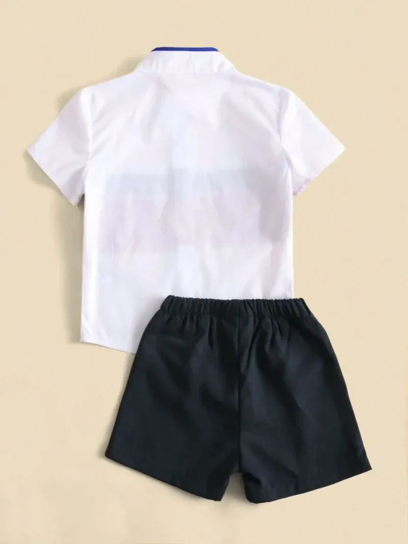 Long Sleeve Collared Shirt And Shorts Set With Adjustable Cuff