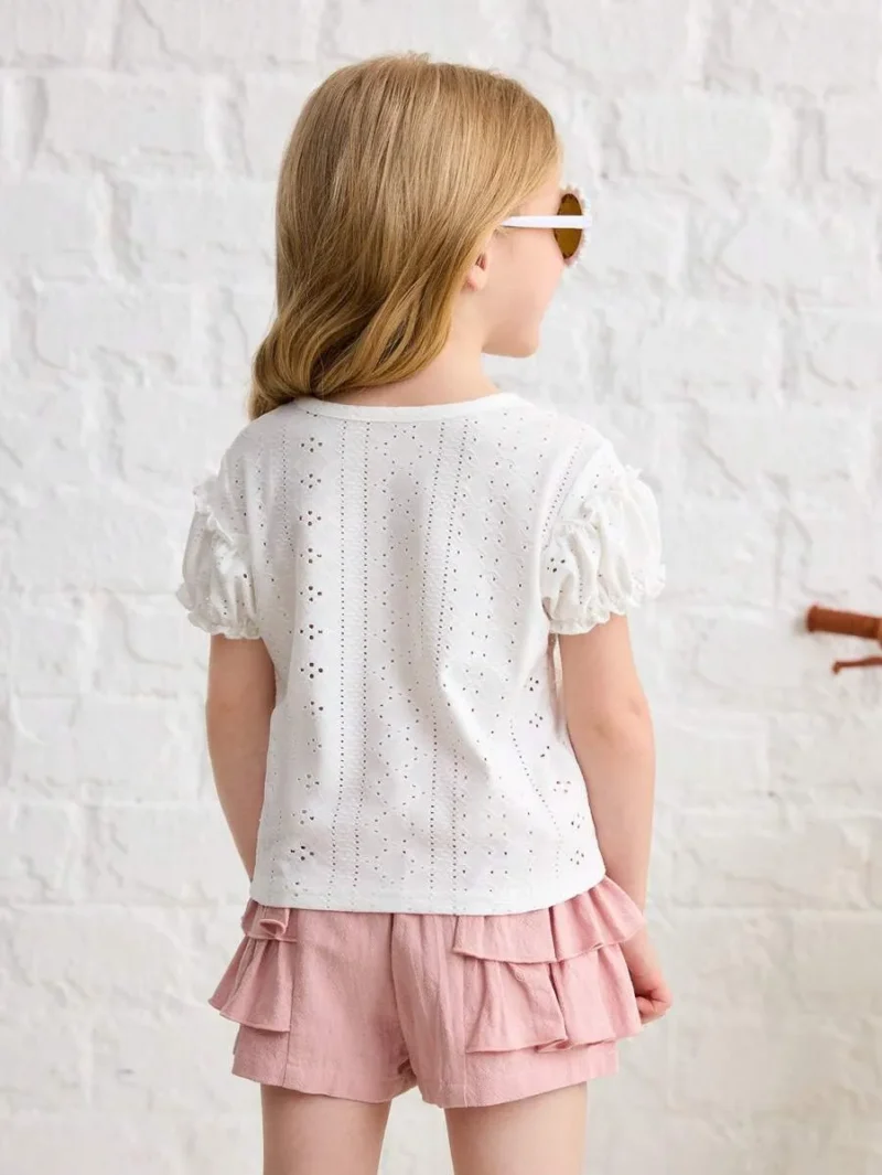 Round Neck Short Sleeve Casual Comfortable T Shirt With Ruffle Hem