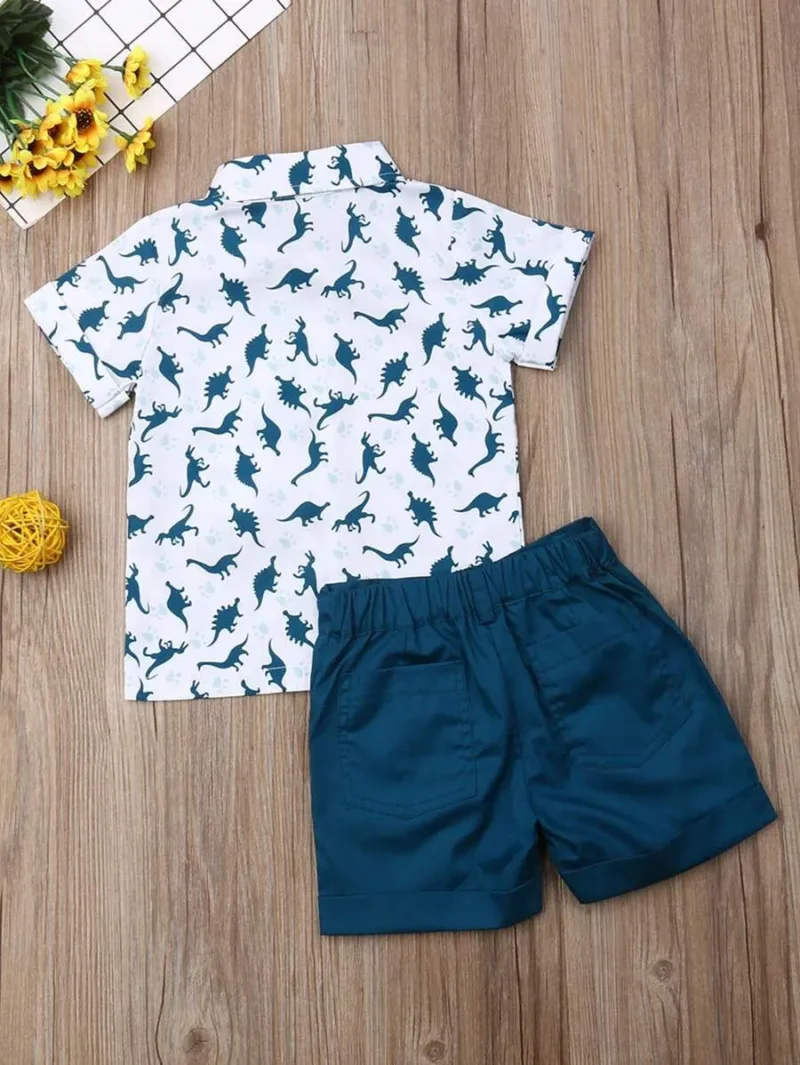 Short Sleeve Dinosaur Print Button Shirts