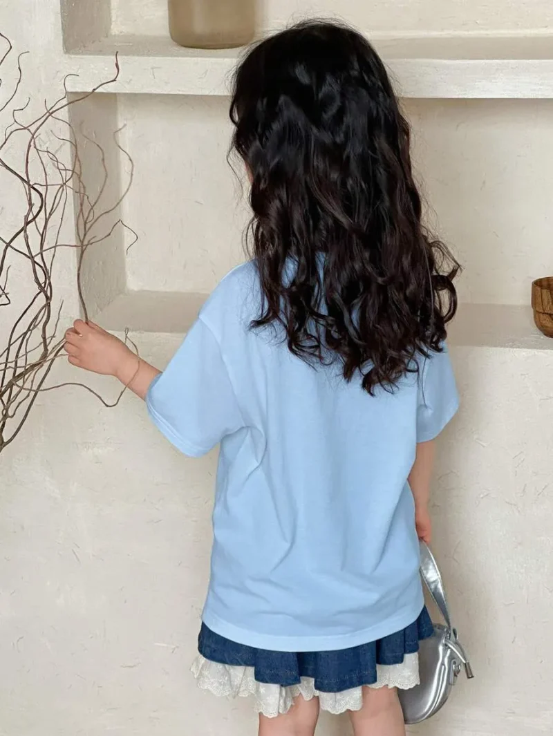 Small Round Neck Knit Short Sleeve Butterfly Print T Shirt