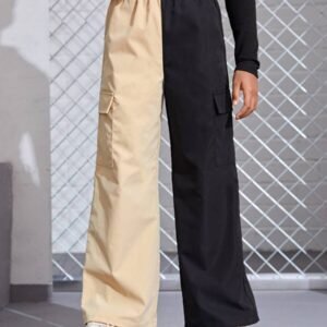 Casual Contrast Color Patchwork Elastic Waist Cargo Pants